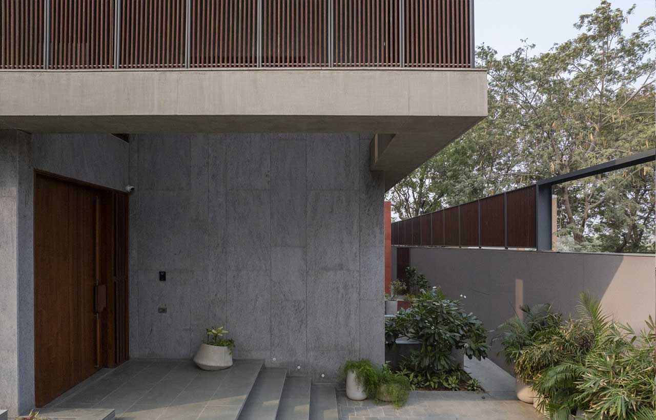 The Open House architectural side facade and landscape design